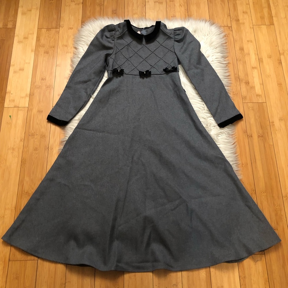 Vintage Bonnie Jean Cottagecore Preppy Academia Gray Long Sleeve Maxi Dress 8